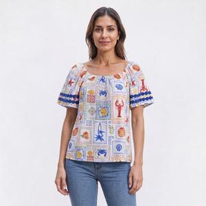 Womens Absolutely Famous Square Neck Coastal Blouse